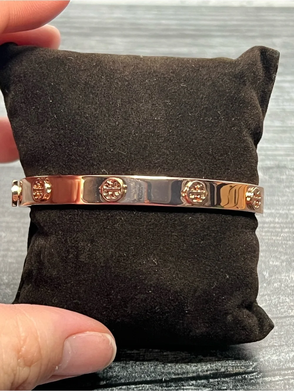 Tory Burch Rose Gold Logo Spur Bangle Bracelet